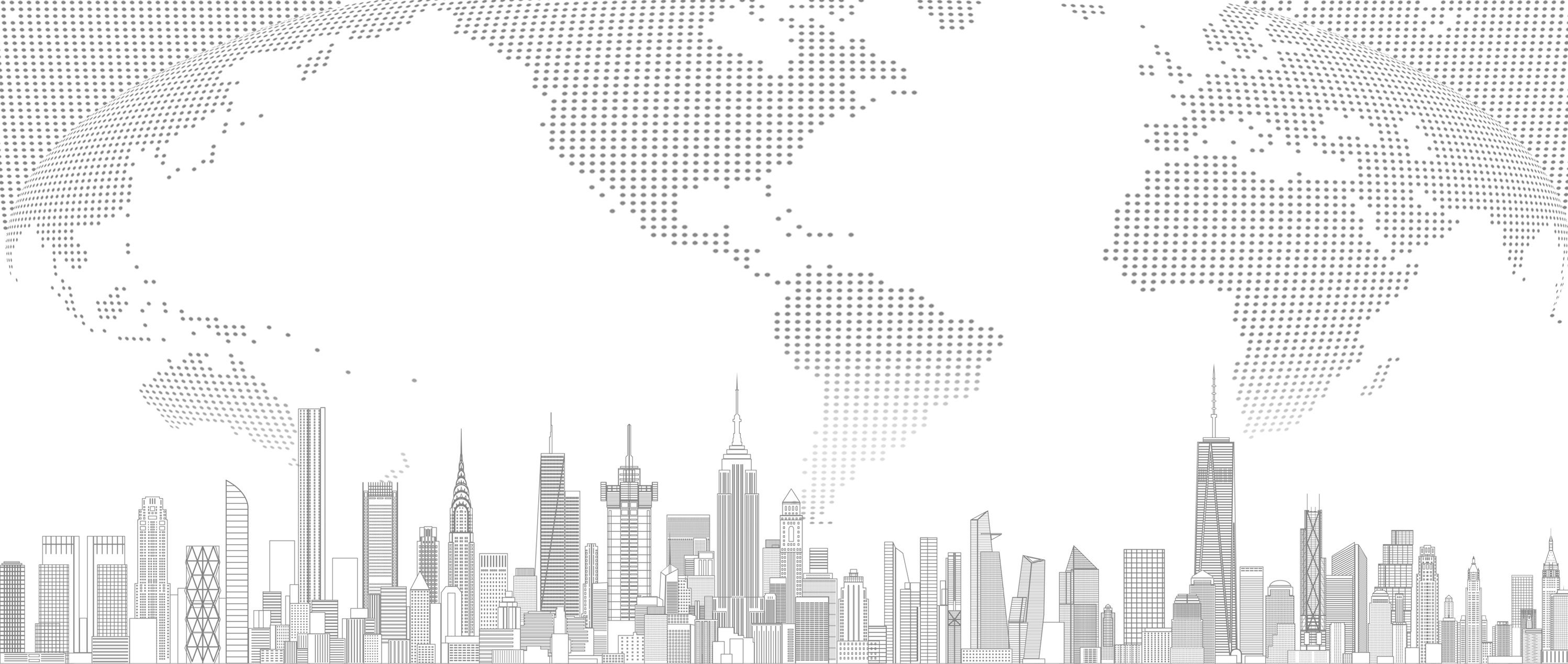 Global map and city skyline